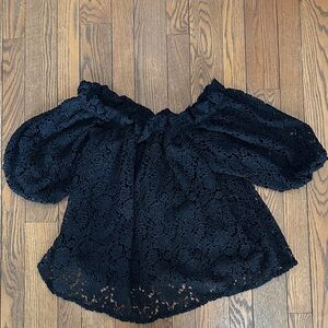 Anthropologie Black Lace Off-Shoulder Blouse